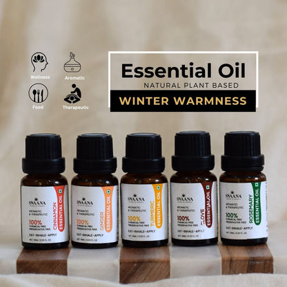Essential Oil Winter Combo (Pack of 5 - Cinnamon + Ginger + Turmeric + Clove + Rosemary)