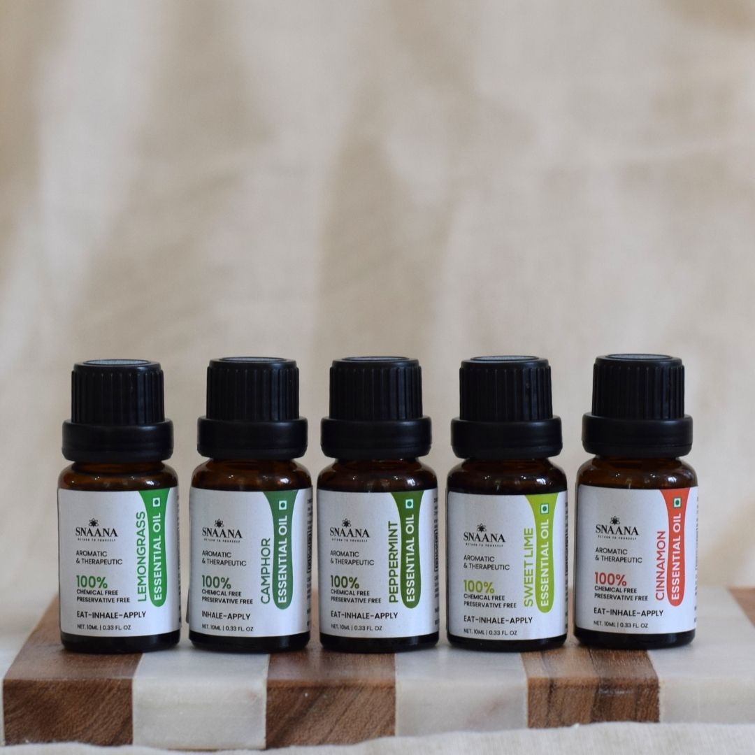 Essential Oil Bug Repellent Combo (Pack of 5 - Lemongrass + Camphor + Peppermint + Sweet Lime + Cinnamon)